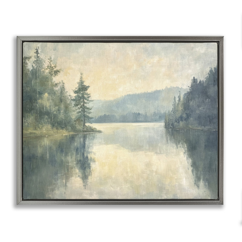 Mountain's Reflection Landscape Floating Frame, design by Petal Prints Design, 25" H x 31" W, Luster Gray Floater Frame