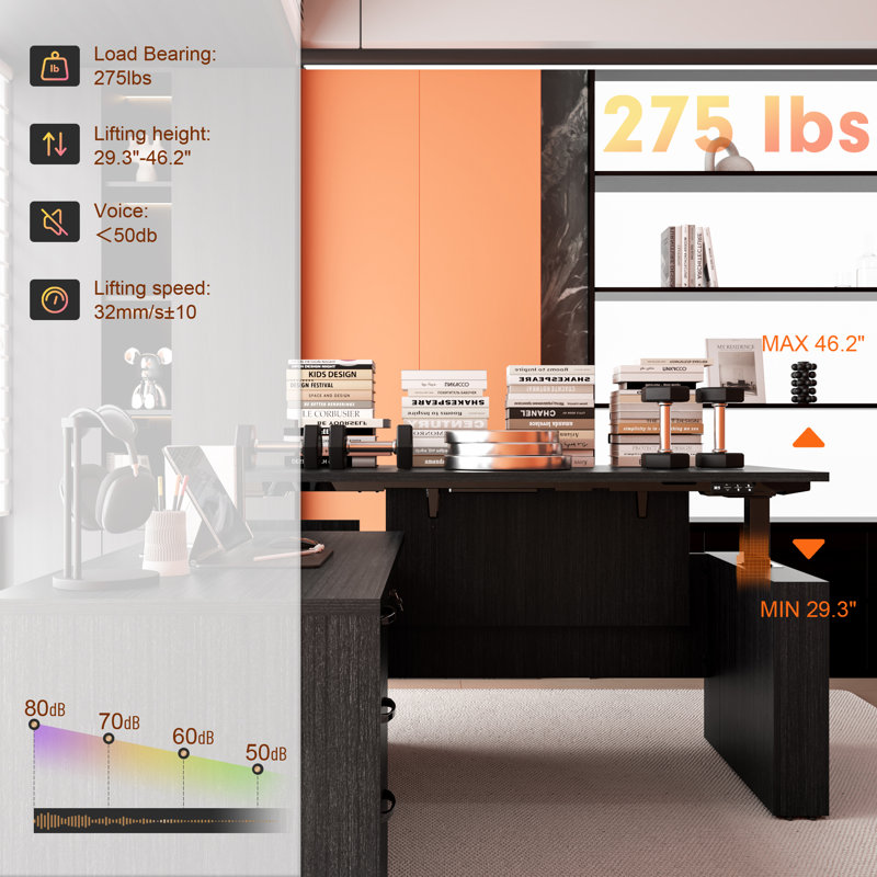66.93" L Shaped Executive Standing Desk With File Cabinet with Pre-Assembled Frame and Lockable Cabinet, Gray