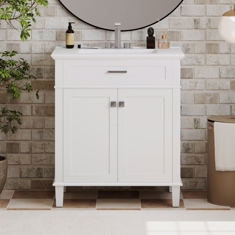 Meuble-lavabo de 30 pouces avec lavabo en céramique, porte à fermeture en douceur et tablettes réglables