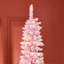 Arbre de Noël artificiel enneigé 7,5 pi avec forme de crayon, branches de pin réalistes, lumières DEL blanc chaud, ouverture automatique, rose et blanc-400602027