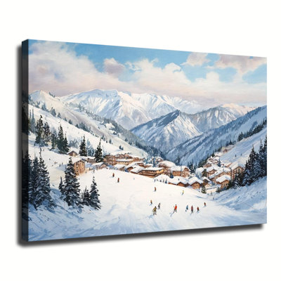 Paysage alpin enneigé dans une station de ski alpin, grande galerie d'art sur toile tendue pour salon, chambre à coucher