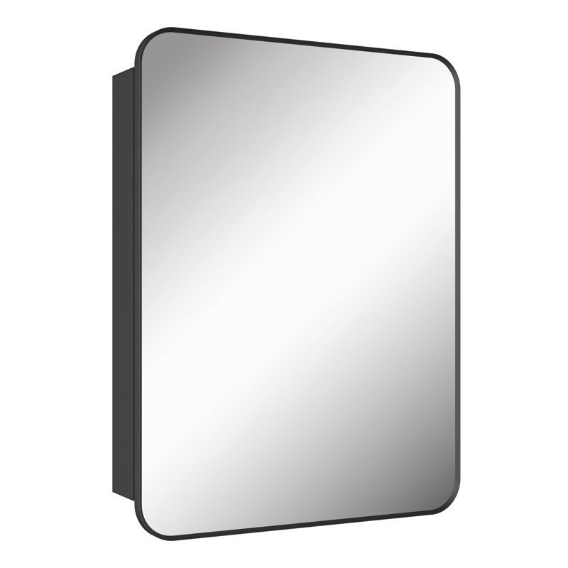 Recessed or Surface Black Aluminum Framed Medicine Cabinet with Mirror and 3 Adjustable Glass Shelves