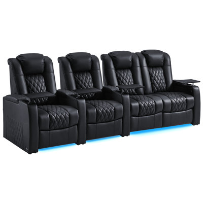 Leather Home Theater Seating Dual Power Movie Theater Chairs Theater Recliner Sofa by Brayden Studio