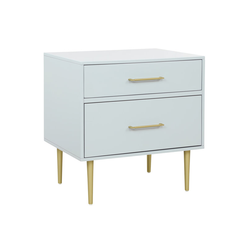 Baugh Glam Two Drawer Nightstand, Light Gray