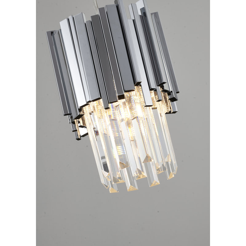 Luminaire suspendu moderne en acier inoxydable à 3 lumières Fernon avec cristaux transparents Fernon