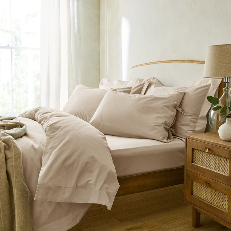 Stiliana 300 Thread Count Stonewashed Cotton Edged Duvet Cover with Tie Hems, Kingsize Duvet Cover, Stone