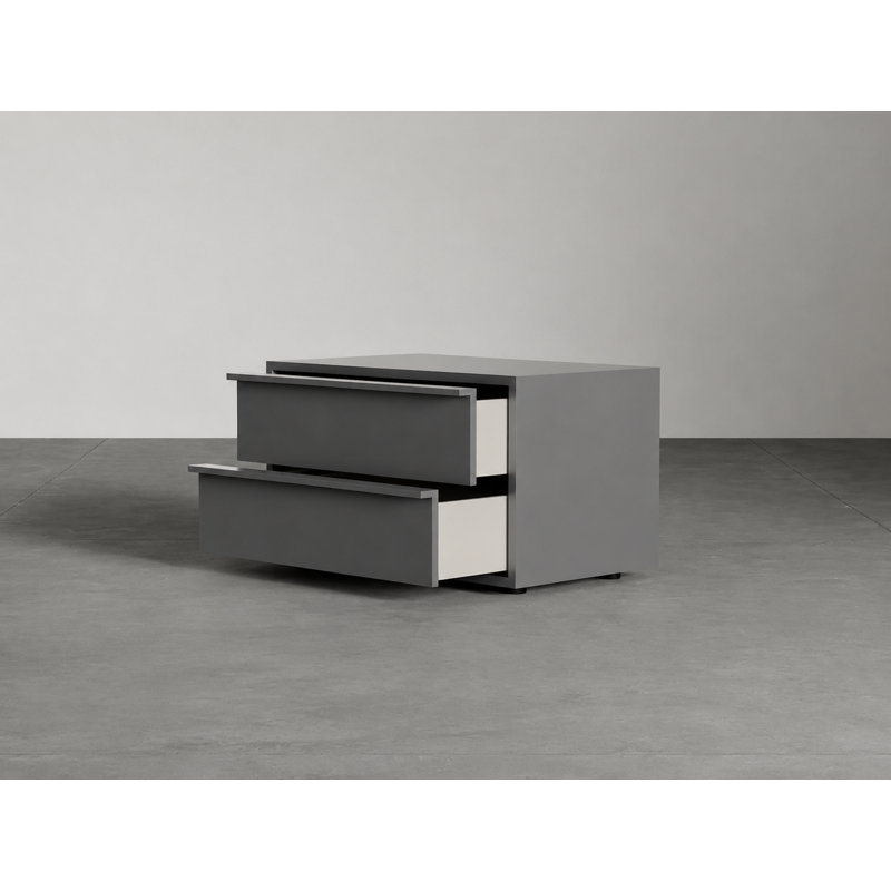 Table de chevet 2 tiroirs Mckie, Gauche, Gris foncé brillant