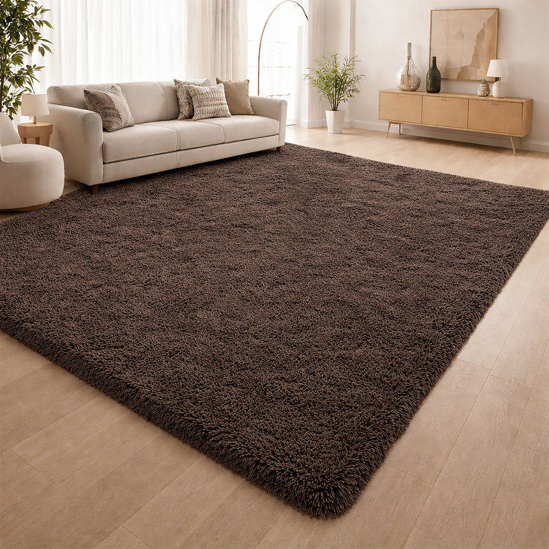 Aspire Homeware Brown Shaggy Area Rug Soft Plush Indoor Carpet, Rectangle 120cm Width X 170cm Length