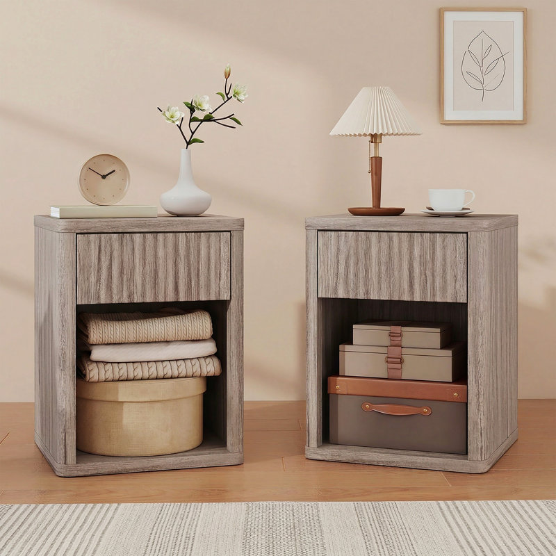 Table de chevet pour chambre à coucher moderne, ensemble de 2, gris, Gris
