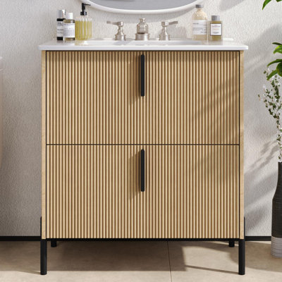 Meuble-lavabo de salle de bain avec lavabo en céramique et tiroirs pleine extension