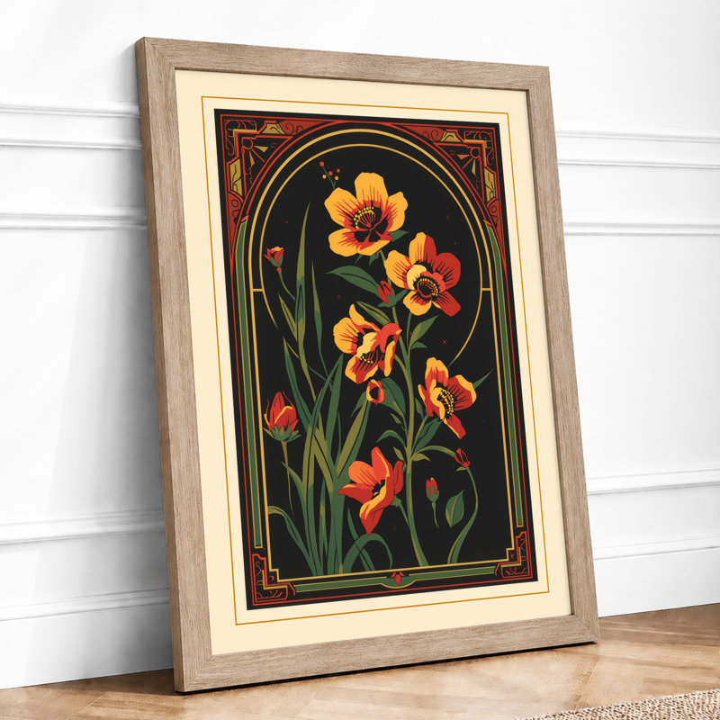 Carnations in Gold Botanical - Framed Print, Oak, A4 - 29.7 x 21.0 cm