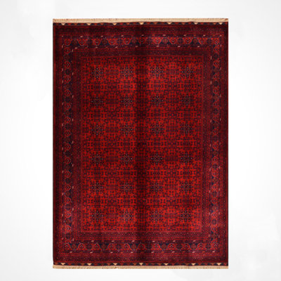 Original Hand Knotted Traditional Pattern Red Wool and Cotton Rug