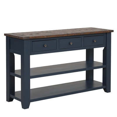 Bhuvika 48'' Solid Pine Wood Top Console Table, Modern Entryway Sofa Side Table with 3 Storage Drawers and 2 Shelves. Easy to Assemble