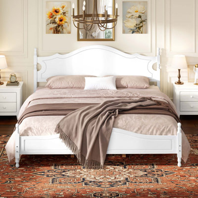 Bed Frame With Headboard,Retro Style Wooden Platform Bed With Wood Slats Support