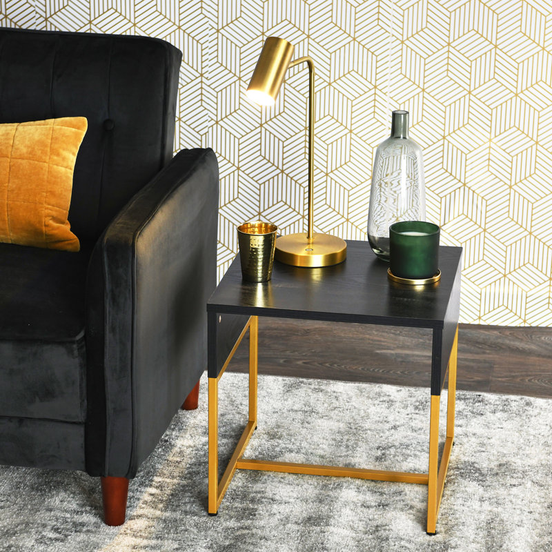 Wrap Black Oak & Gold Iron End Table, Black Oak