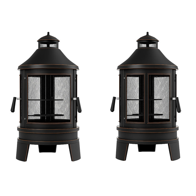Ensemble de 2 foyers d'extérieur en bois 47,3 po avec 2 plateaux de cuisson en fonte et 3 portes grillagées