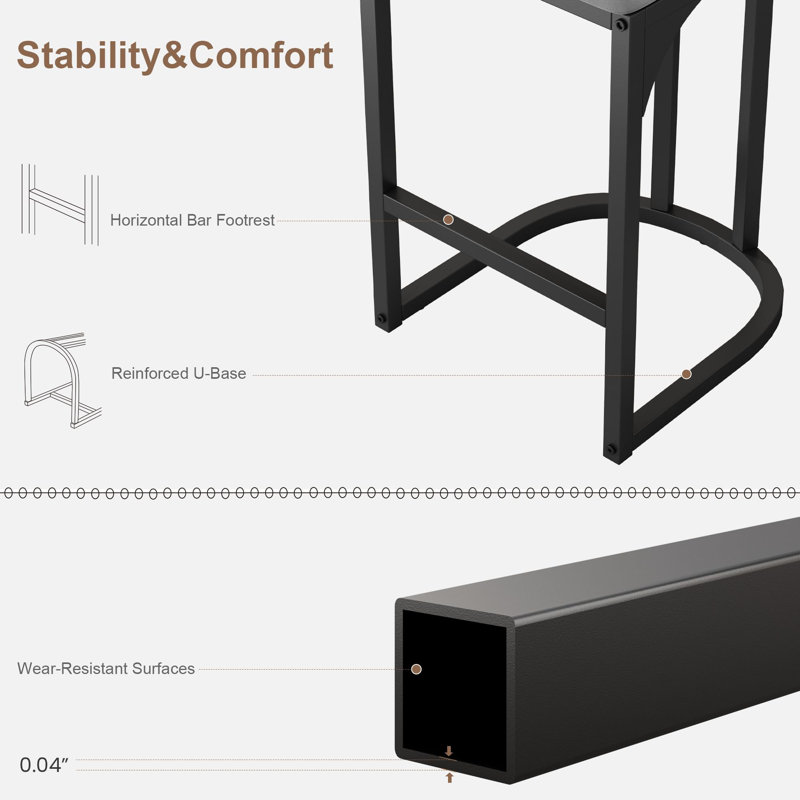 Ensemble de 6 tabourets de bar à hauteur de comptoir Modern, 26,4 po, sièges rembourrés en velours avec dossier incurvé, structure en métal avec repose-pieds, gris
