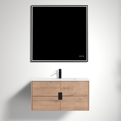 Najelly 36" Wall-Mounted Bathroom Vanity with Sink – Floating Wooden Vanity Cabinet with Ceramic Basin, Soft-Close Doors & Ample Storage