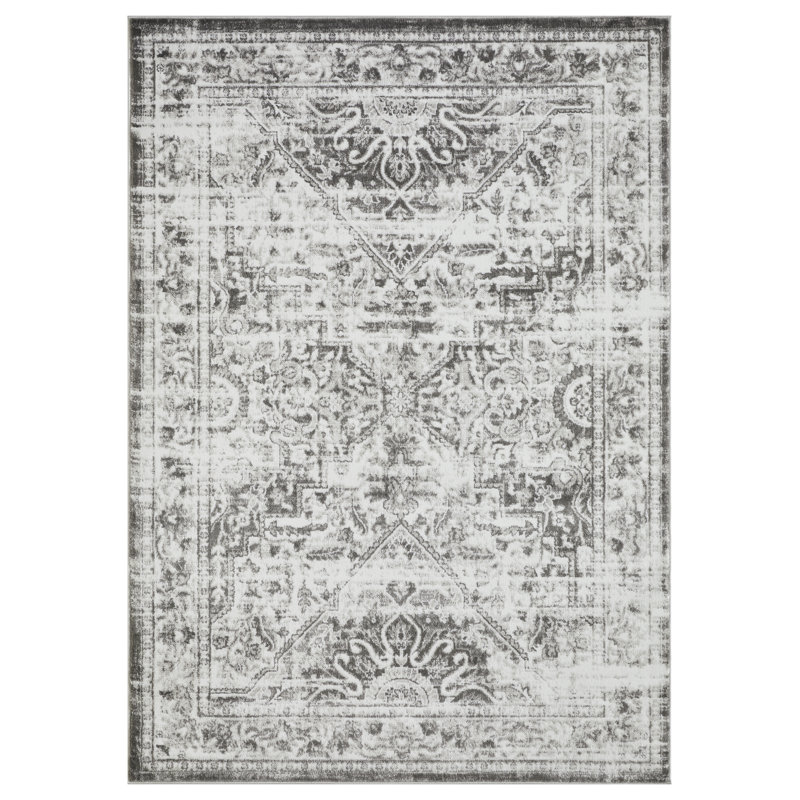 Tapis oriental gris en polypropylène tissé à la main Ragheb, Rectangle 2 pi x 3 pi