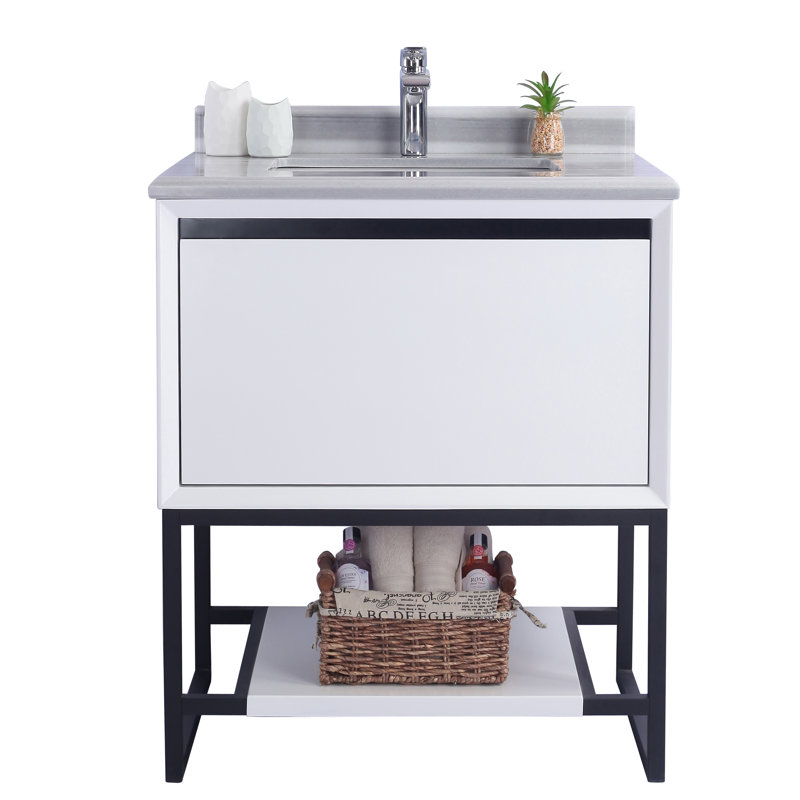 Ensemble de meuble-lavabo simple 30 po Riey, Bandes blanches, Blanc