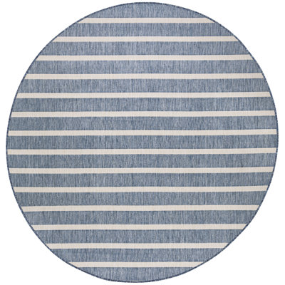  Positano 8' x Round Navy Ivory Modern Rug