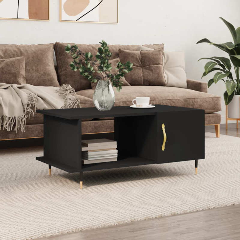 Caldina Four Leg Coffee Table with Storage, Black