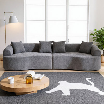 106" Curved Boneless Sectional Sofa, Compression Modular Couch with High-Density Sponge & Spring, No Assembly Required Chenille Living Room Furniture, Medium-Soft Sleeper Sofa