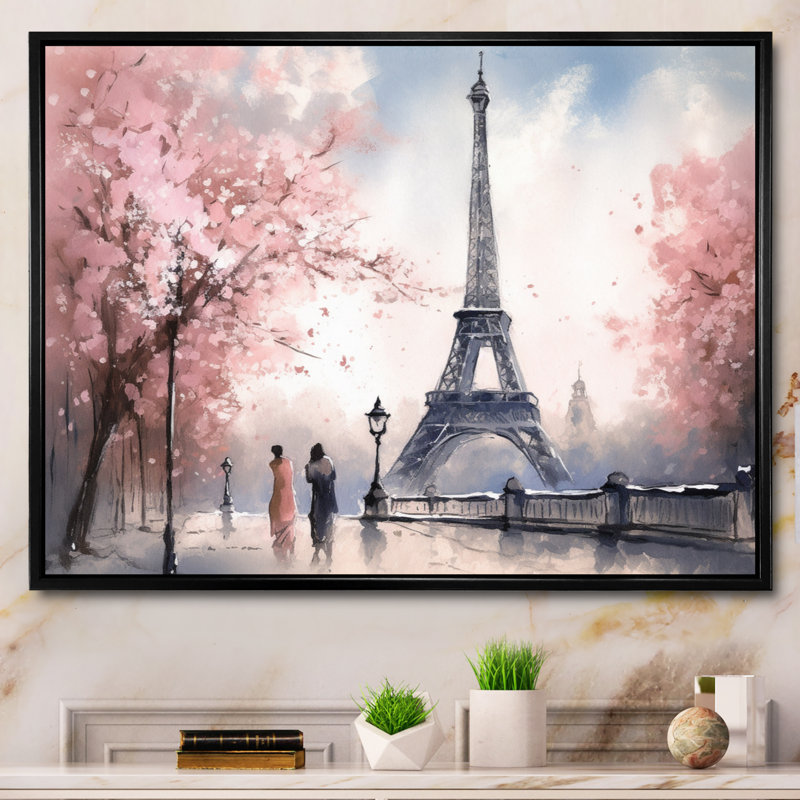 Art mural de la Tour Eiffel, France, H 12 po x l 20 po x P 1 po, Cadre flottant noir