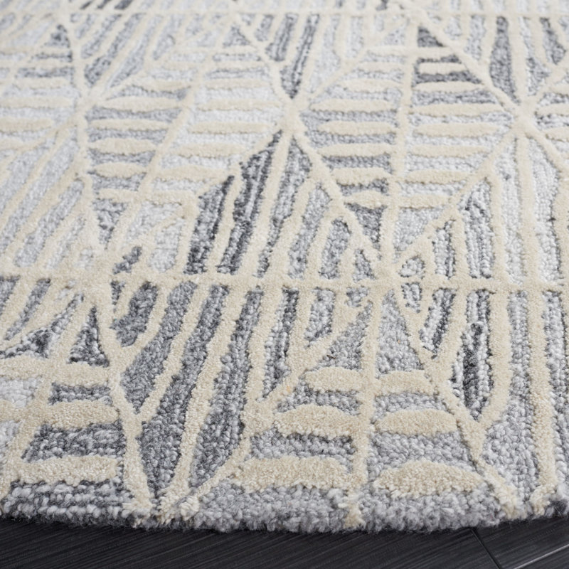 Ebony Hand Tufted Wool Viscose Cotton with Latex Geometric Rug in Ivory/Gray, Round 6'