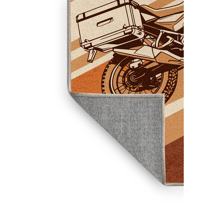 Machine Washable Kendari Adventure Bike Modern Rustic Rug in Beige – Beige Binding, 2x4