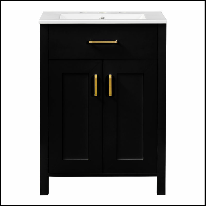 Ensemble de meuble-lavabo de 24 pouces avec lavabo en céramique, conception luxueuse peu encombrante et portes à fermeture en douceur pour les petites salles de bain