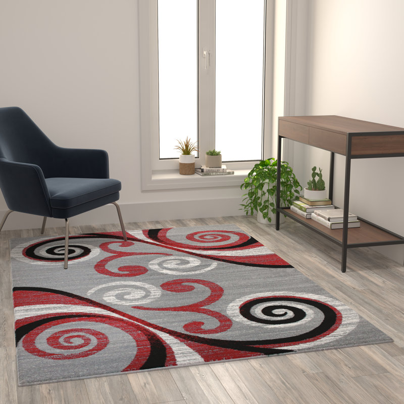 Tapis intérieur à motif abstrait tourbillonnant Aarley-Ray, Rectangle 5 pi x 7 pi
