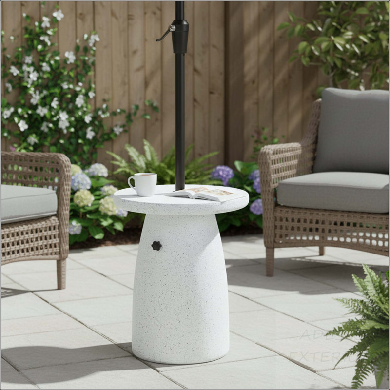 White Marble MGO Side Table with Umbrella Base