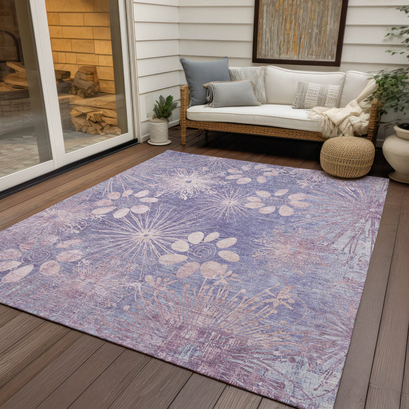 Machine Washable Indoor/Outdoor Leavittsburg ACN2225 Floral Rug, Rectangle 10' x 14'