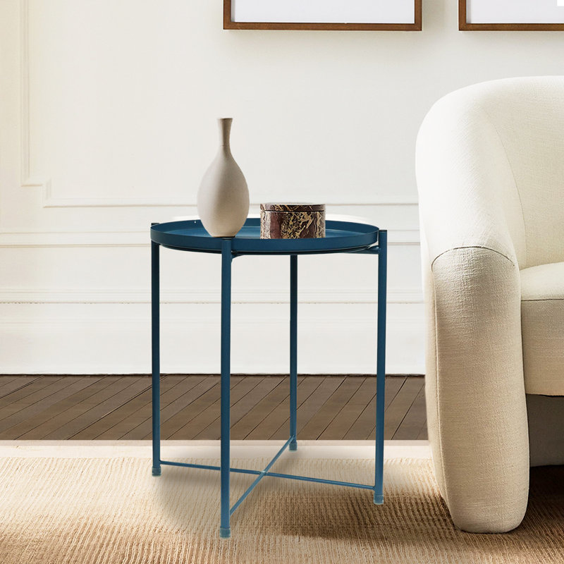 Otwell Steel Tray Top End Table, Dark Blue, Dark Blue