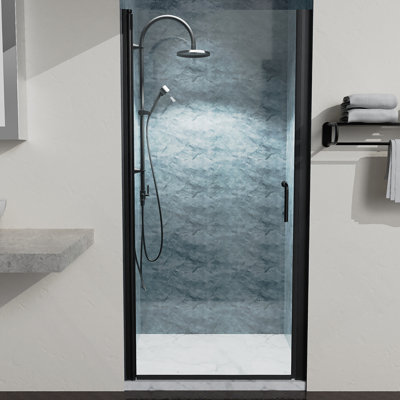 36-38 in.W x 72 in.H Pivot Frameless Shower Door,1/4 in. Clear Glass Pivot Swing Shower Doors in Matte Black,Pivot Shower Door Reversible Installation