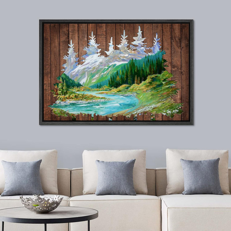 Montagne, arbre, forêt, H 24 po x l 36 po x P 1,5 po, Noir