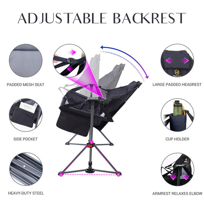 Hammock Camping Rocker Chair with Stand, High Back, Cup Holder & Side Pocket, Heavy Duty (2-Pack)