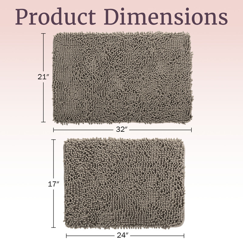 Plymouth Home 2 Piece Bathroom Rug Set - 32x21 Inch and 24x17 Inch Memory Foam Bath Mats with Chenille Shag Top for Stylish Bathroom Decor - Machine Washable Bath Rugs 