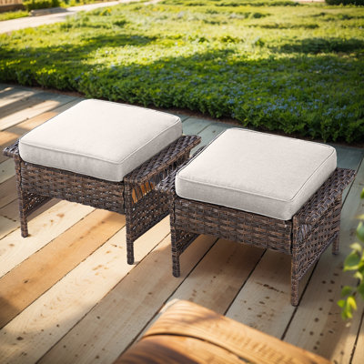 Repose-pieds en osier d'extérieur avec coussin doux 2 pièces Emilka