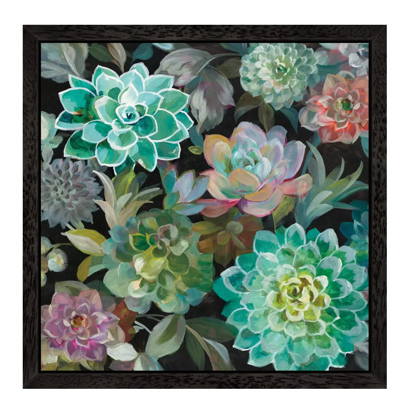 Floral Succulents by Danhui Nai - Floater Frame Print on Canvas, Black Framed, 93.98 cm H x 93.98 cm W