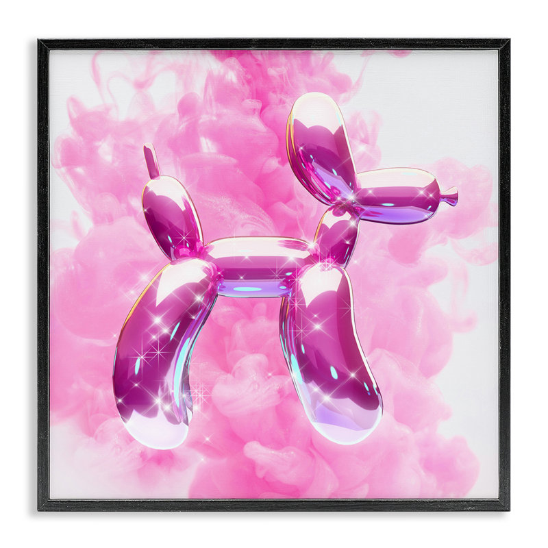 «Sparkle Balloon Dog», art de la giclée encadrée par Ziwei Li, Giclée encadrée noir minuit, H 17 po x l 17 po
