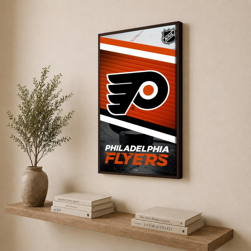 «Philadelphia Flyers NHL», art mural, H 36 po x l 24 po, Cadre plat flottant, Brun