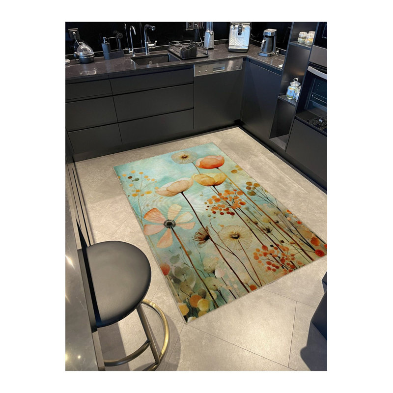 Tapis lavable à la machine à motif floral multicolore Pastel, Sous-tapis rectangulaire 2 pi 6 po x 4 pi 11 po