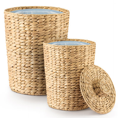 3 Gallons Acacia Wood Waste Basket with Handle for Bedroom - Small Wooden Trash Can for Bathroom, Rustic Bathroom Decor