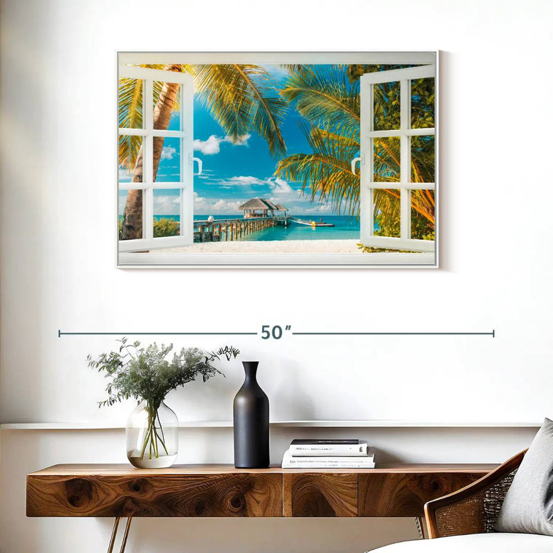 Faux scène de fenêtre, Cadre flottant blanc, 37 po x 25 po