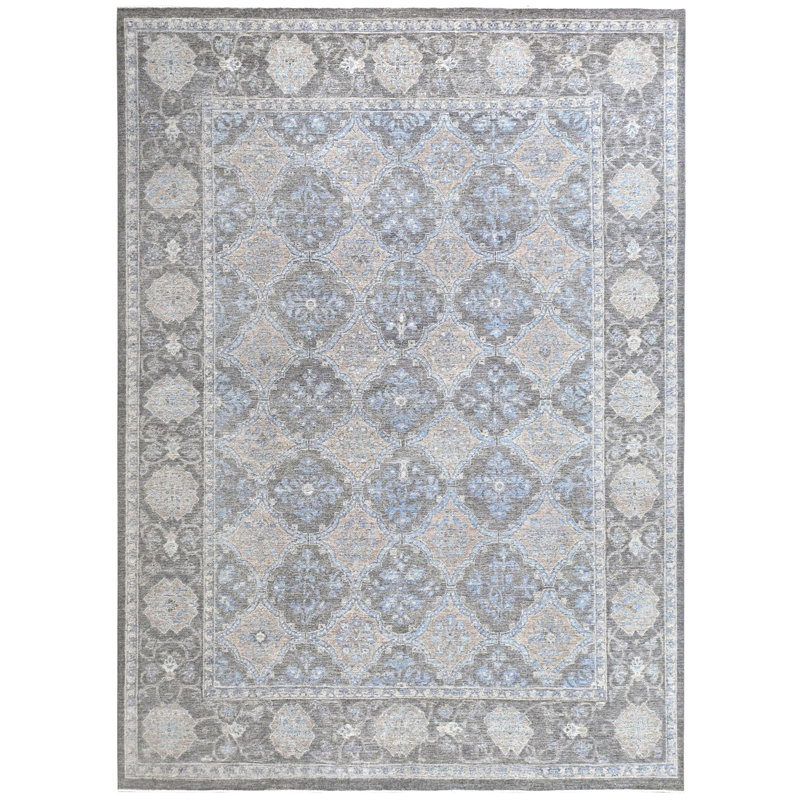 Tapis gris foncé noué à la main de haute qualité