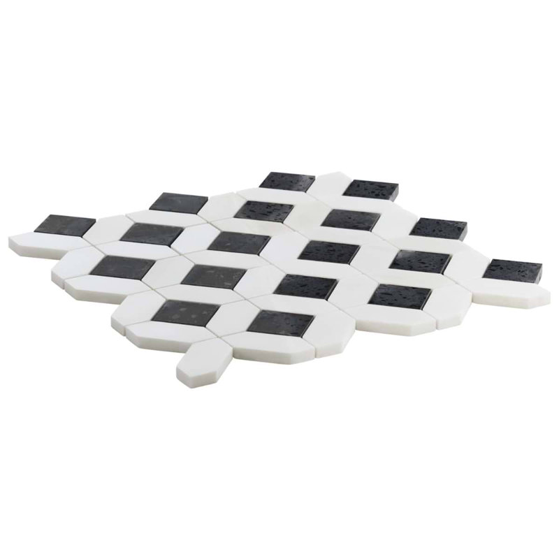 Cleopatra Diamond Truffle White Terrazzo And Nero Marquina Black Marble Polished Mosaic Tile, Pepper Black