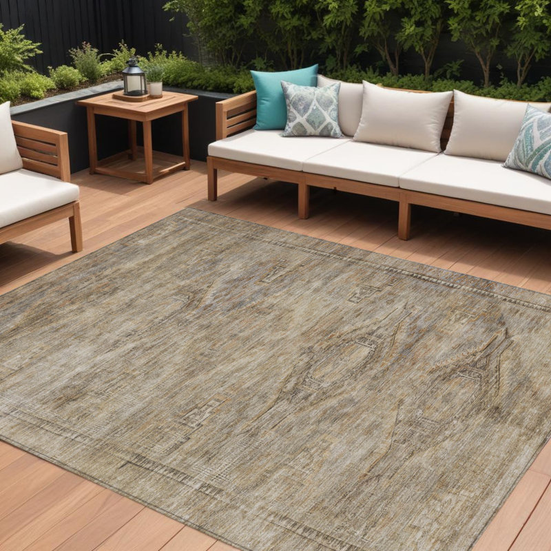 Tapis intérieur lavable d'extérieur brun et taupe 8 pi x 10 pi Aztec