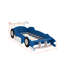 Lit plateforme en forme de voiture de course avec roues, structure de lit de voiture de course simple en bois avec tablettes de rangement et rails-1121096438
